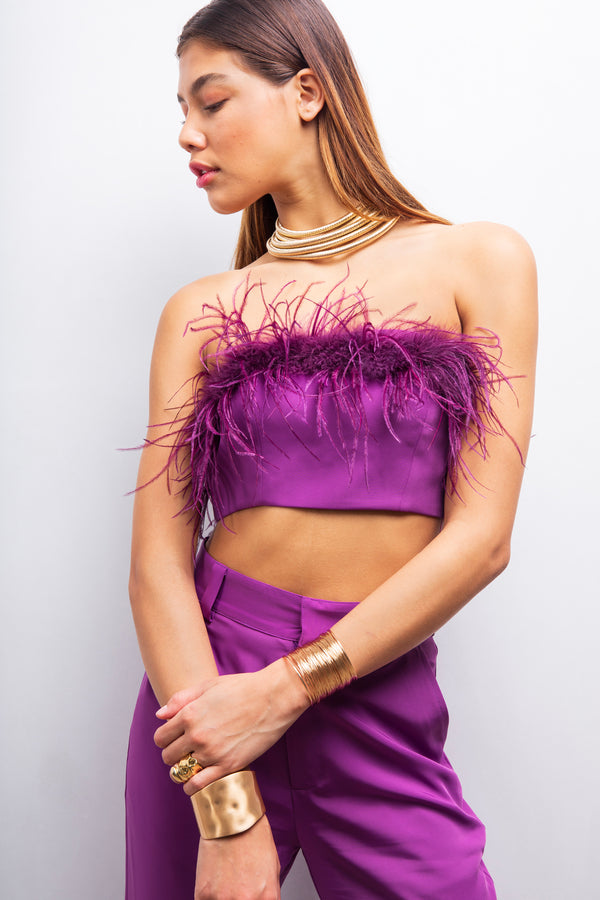 Lilac Vashti top - authentic Satin ostrich feather top