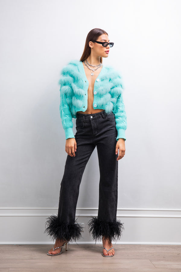 Honey Pot fur and wool cardigan in Baby Blue - Lisa Maree