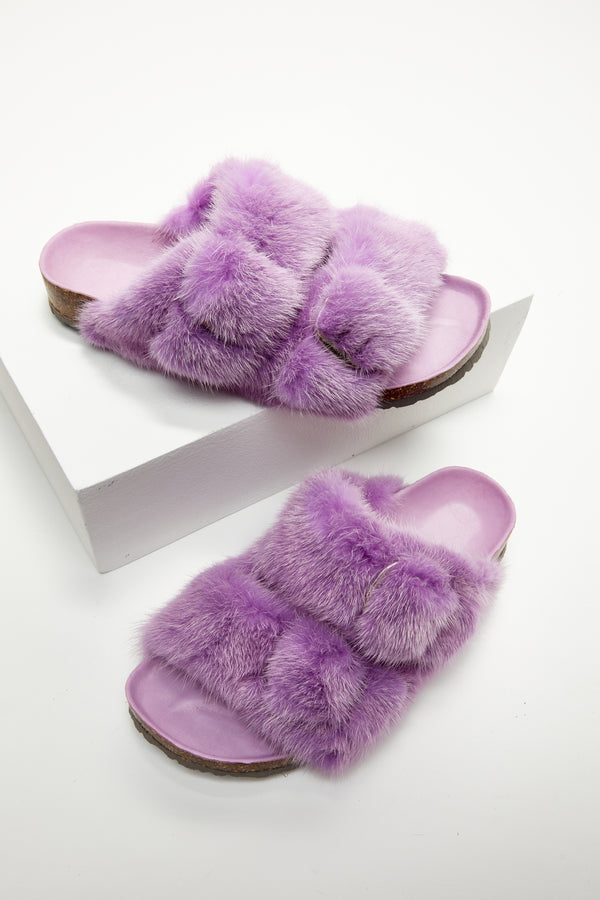 Purple store fuzzy slides