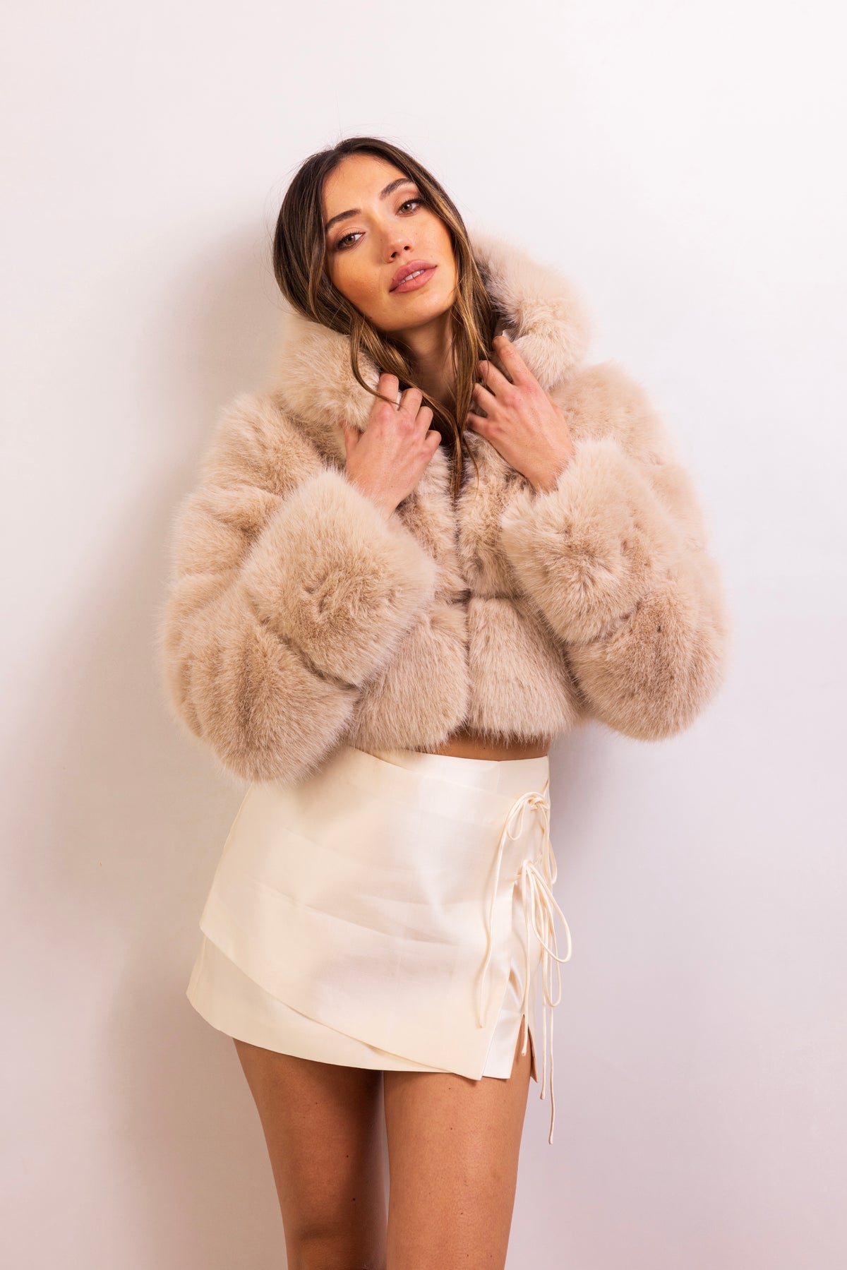 This Is It Faux Fur Cropped Jacket in Beige