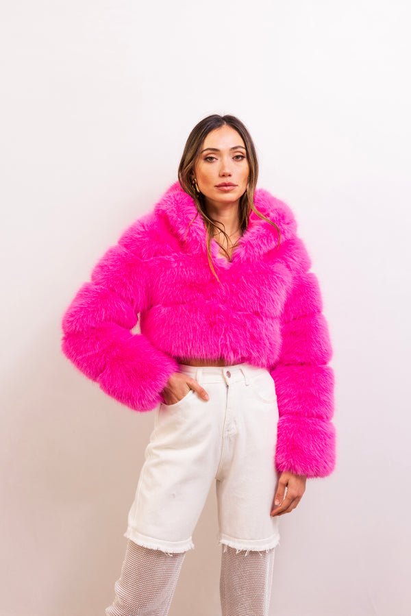 Ted Baker Pink Faux Fur shops Cropped Coat