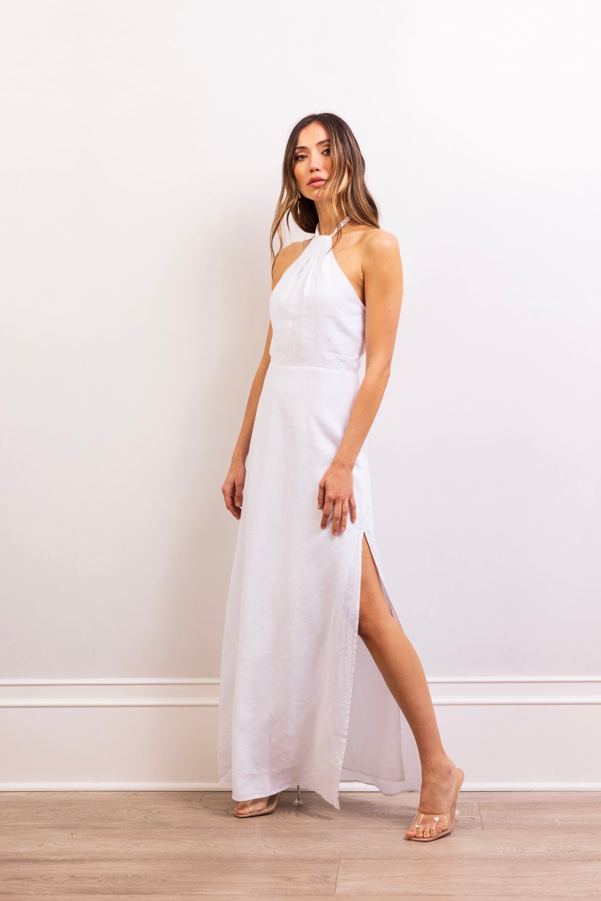 Breath of Spring Linen Maxi Dress in White