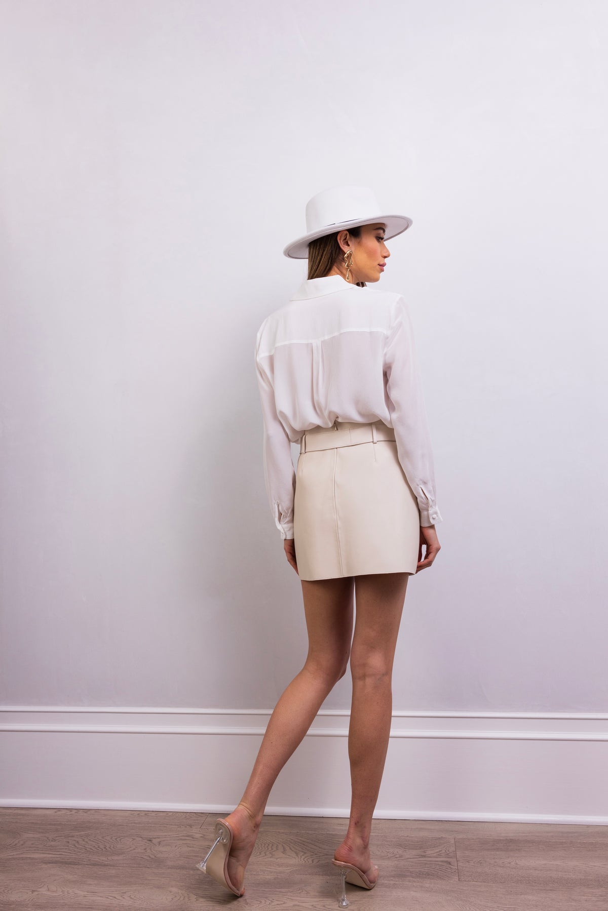 Shape of You Leather Mini Skirt in Cream