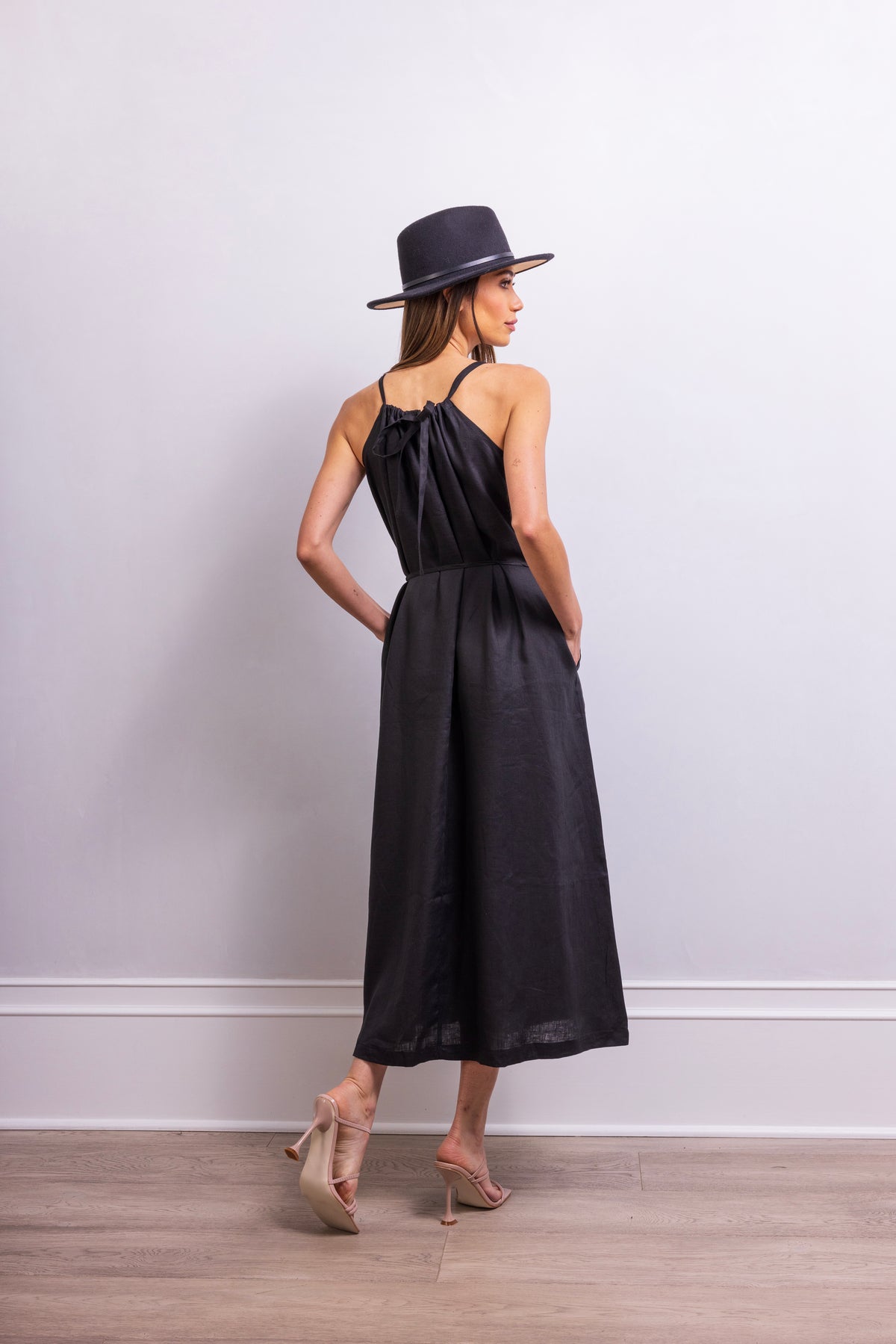 The Escape Linen Midi Dress in Black