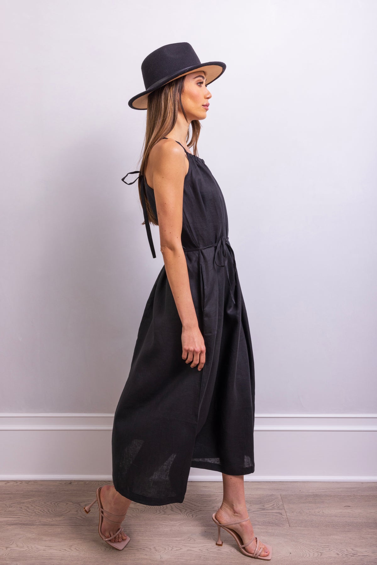 The Escape Linen Midi Dress in Black