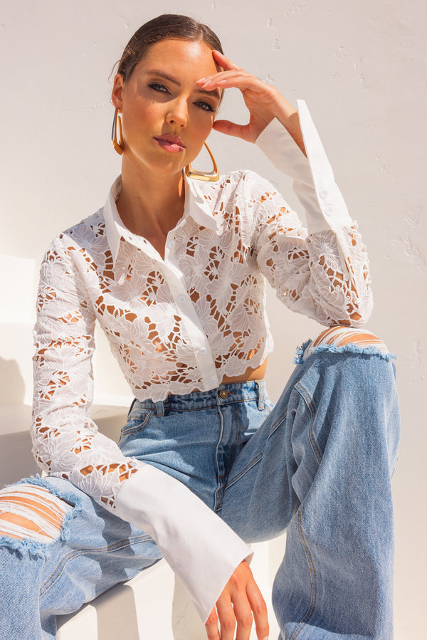 Shirt of my Dreams Button Down Cropped Shirt in White - Lisa Maree