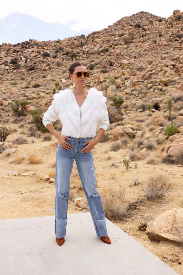 By The Fireside Fur Cardigan in White - Lisa Maree
