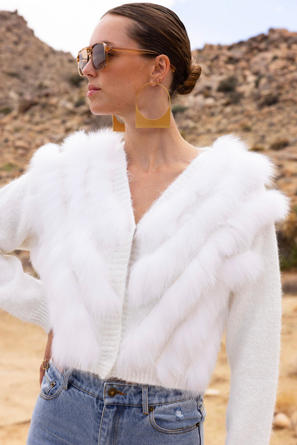 By The Fireside Fur Cardigan in White - Lisa Maree
