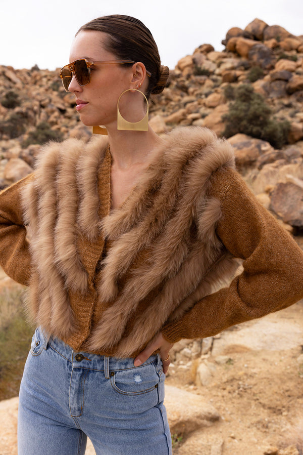 By The Fireside Fur Cardigan in Brown - Lisa Maree