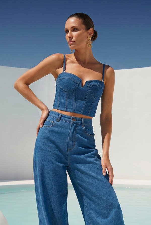 良品 Ameri TAYLOR OPAL DENIM BUSTIER The Go-Around Denim Bustier Top in Blue - Lisa Maree