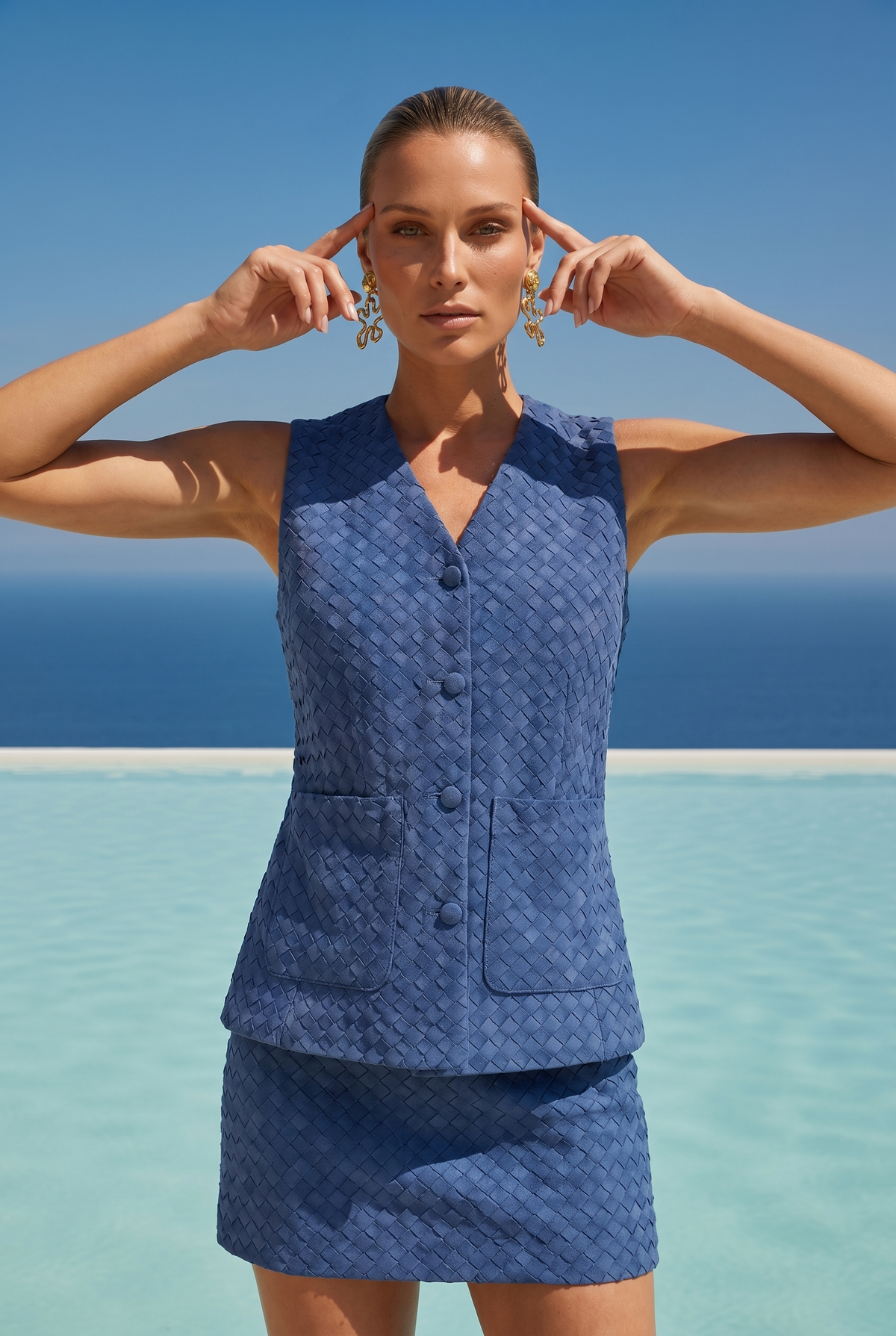 Palm Noire Suede Vest in Blue