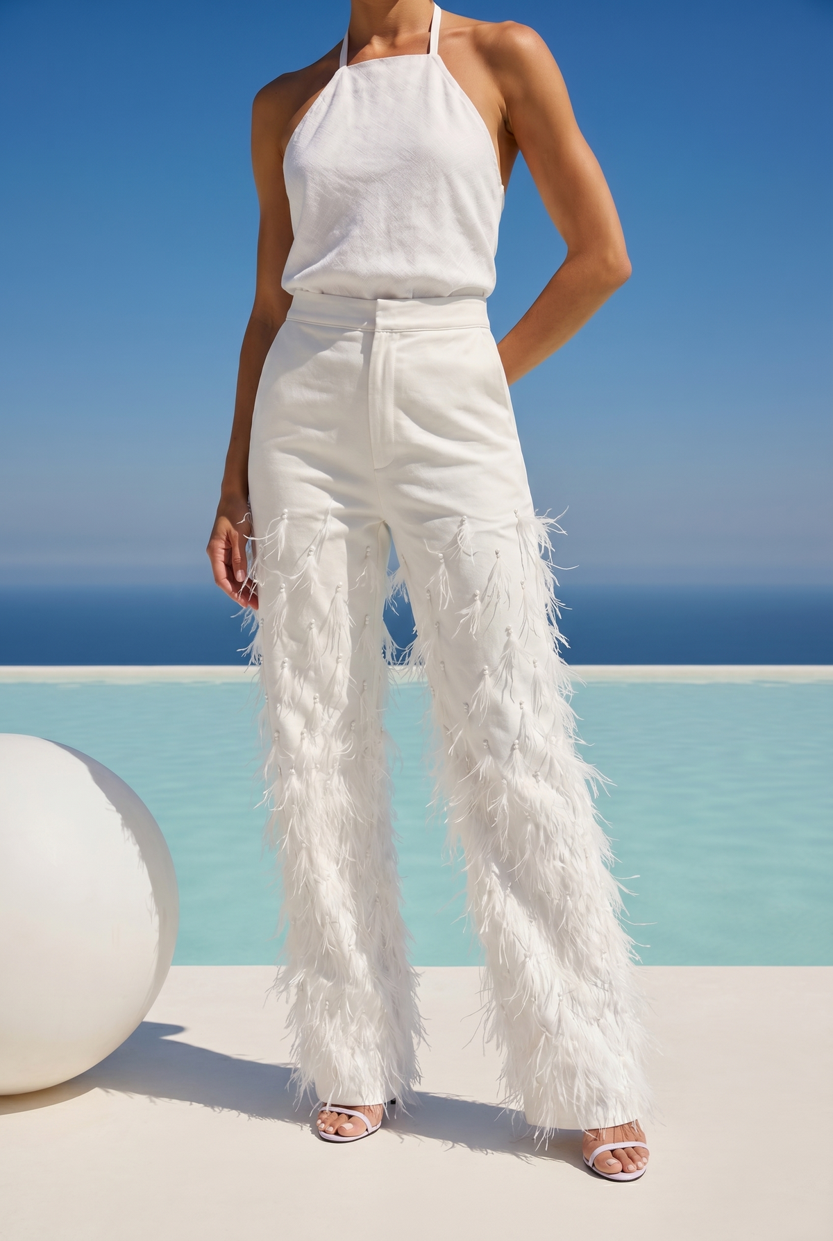 The White Coast Feather Twill Pant in White