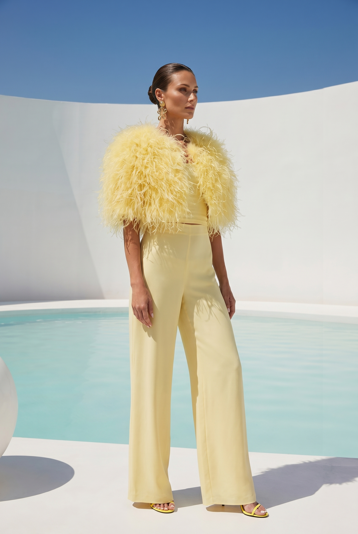 The Obsession Feather Cape in Yellow
