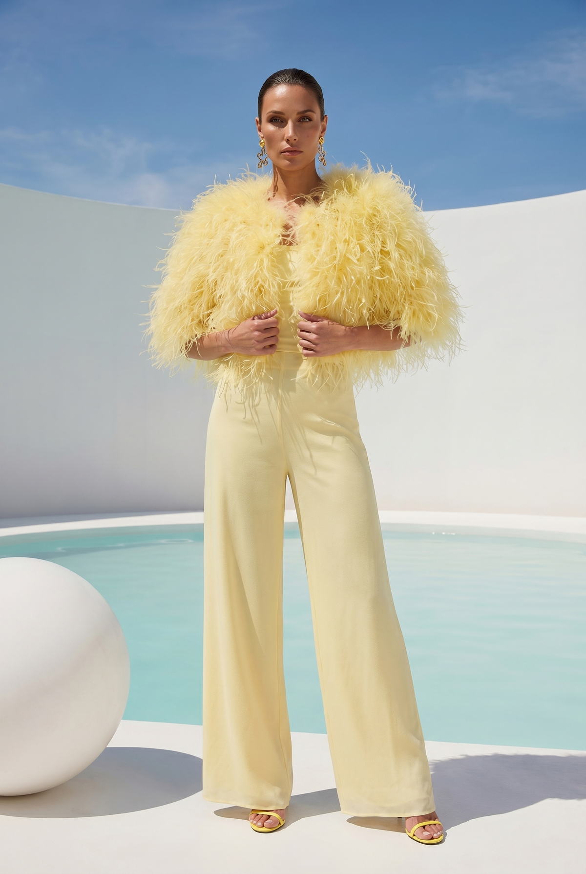 The Obsession Feather Cape in Yellow