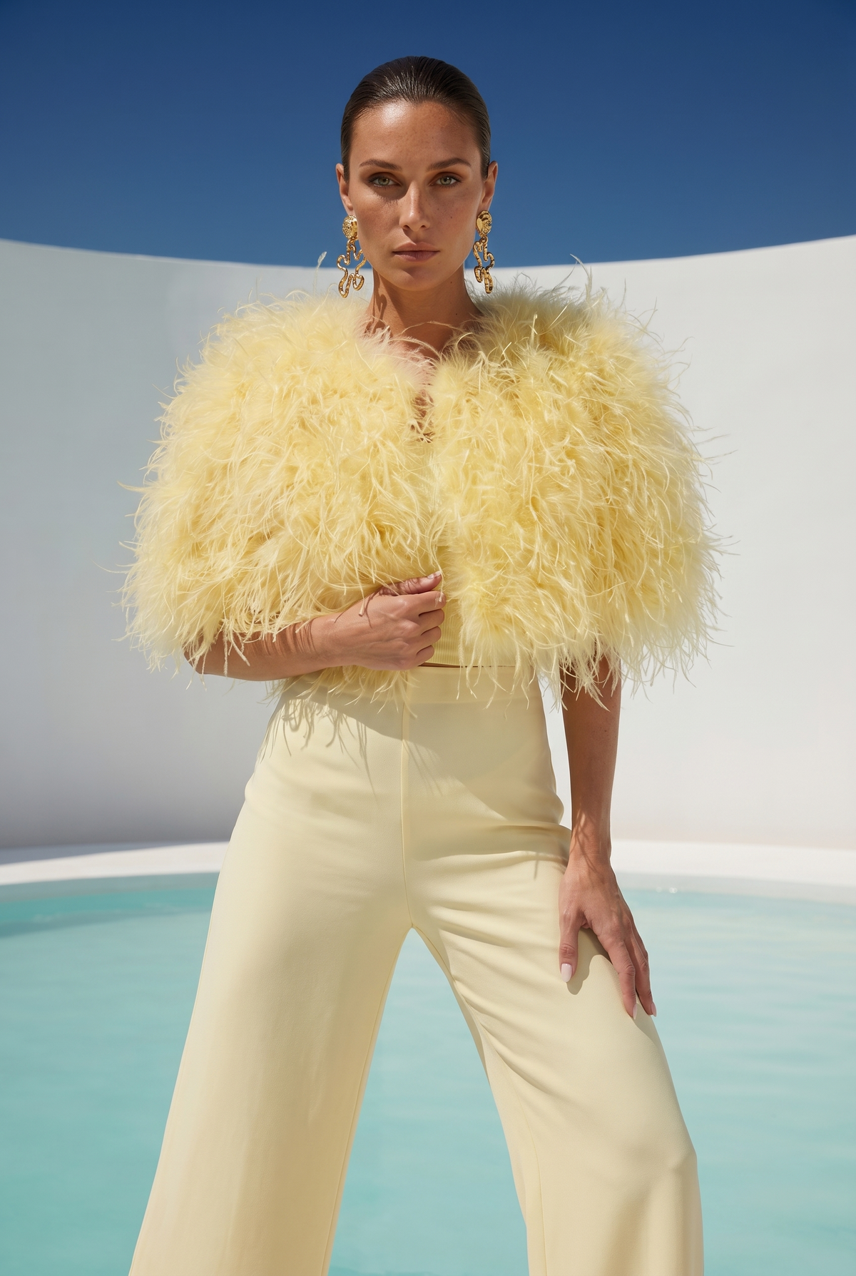 The Obsession Feather Cape in Yellow