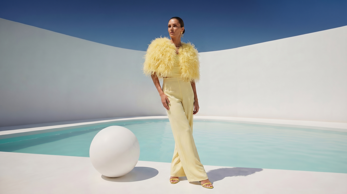 The Obsession Feather Cape in Yellow
