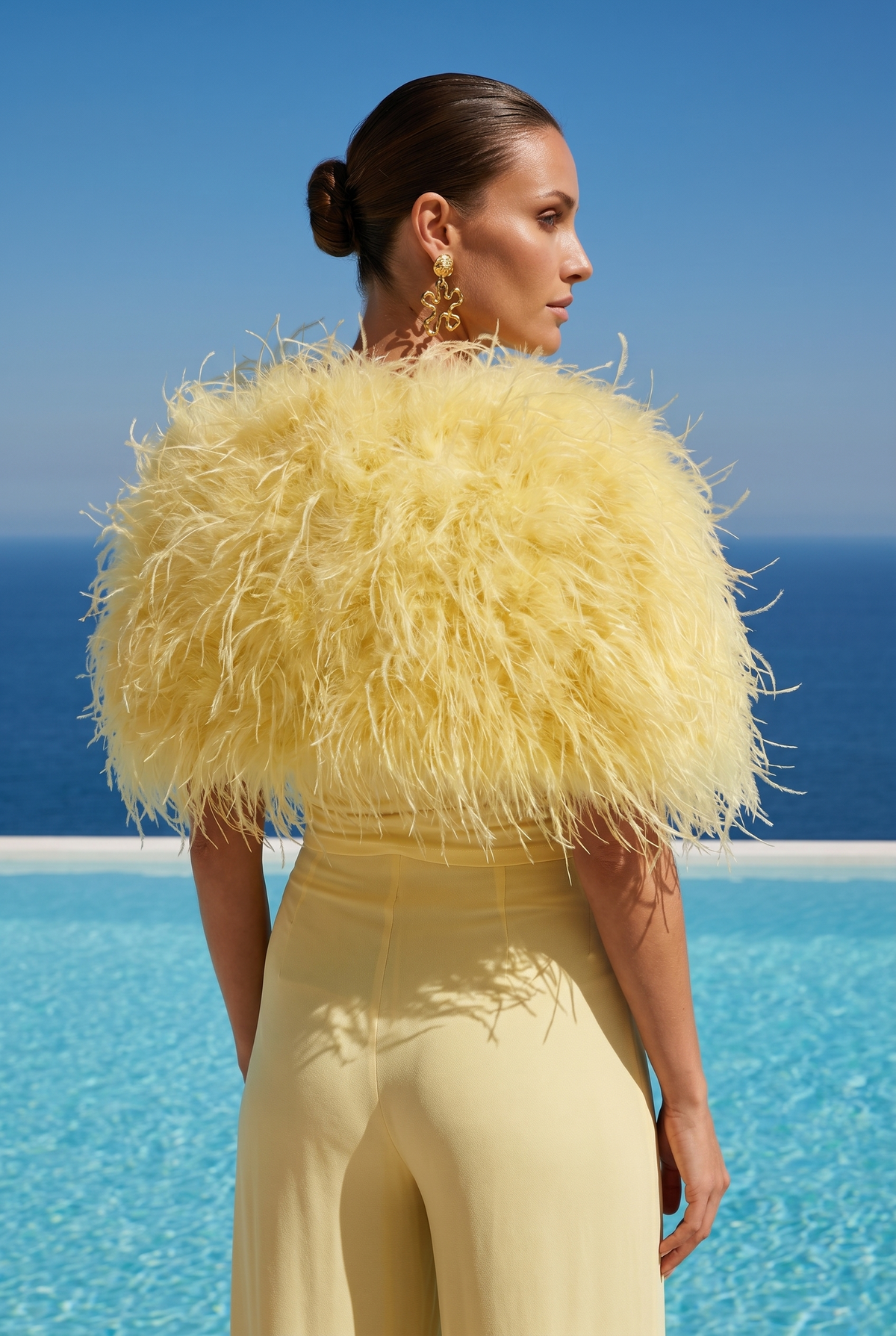 The Obsession Feather Cape in Yellow
