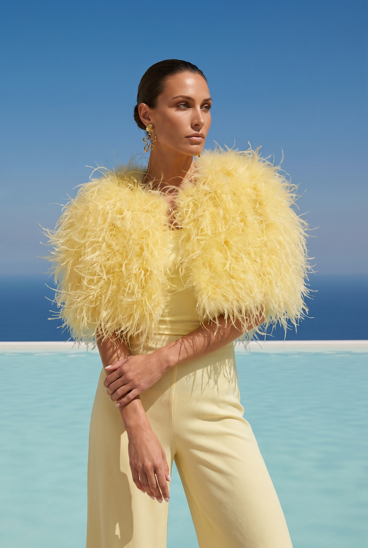 The Obsession Feather Cape in Yellow