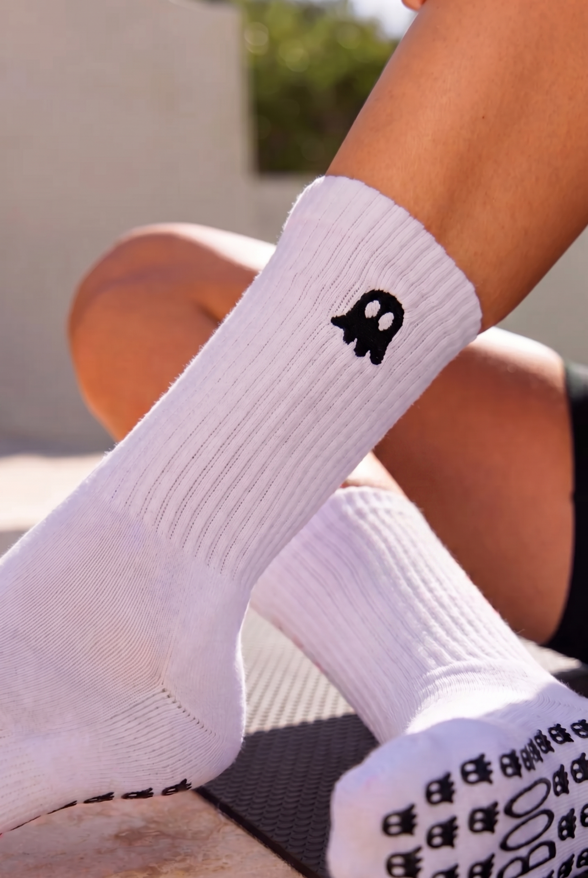 BOO Halloween Pilates Barre Grip Socks in White