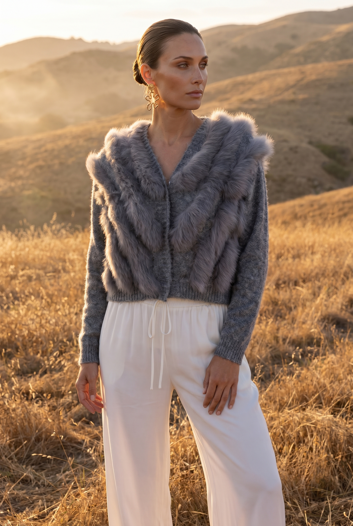 By The Fireside Fur Cardigan in Gray