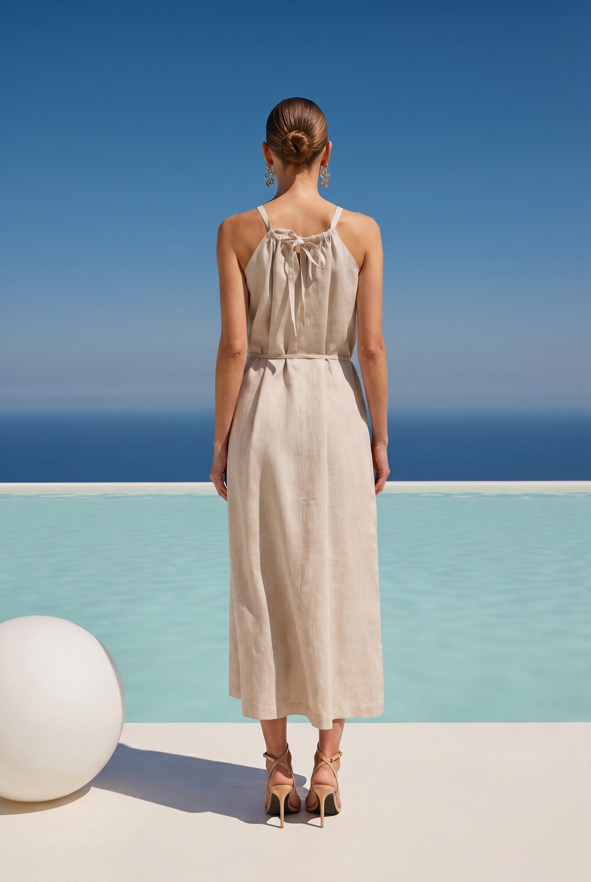 The Escape Linen Midi Dress in Beige