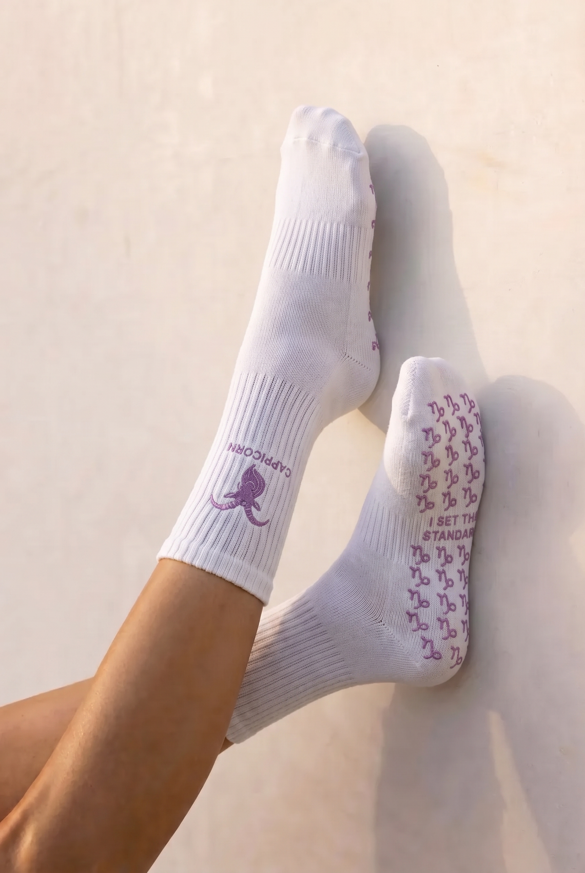 Capricorn Zodiac Star sign Pilates Barre Grip Socks in White