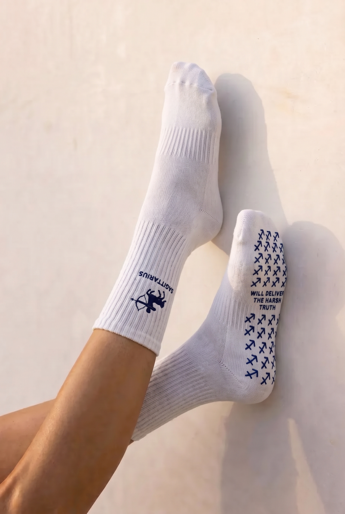 Sagittarius Zodiac Star sign Pilates Barre Grip Socks in White