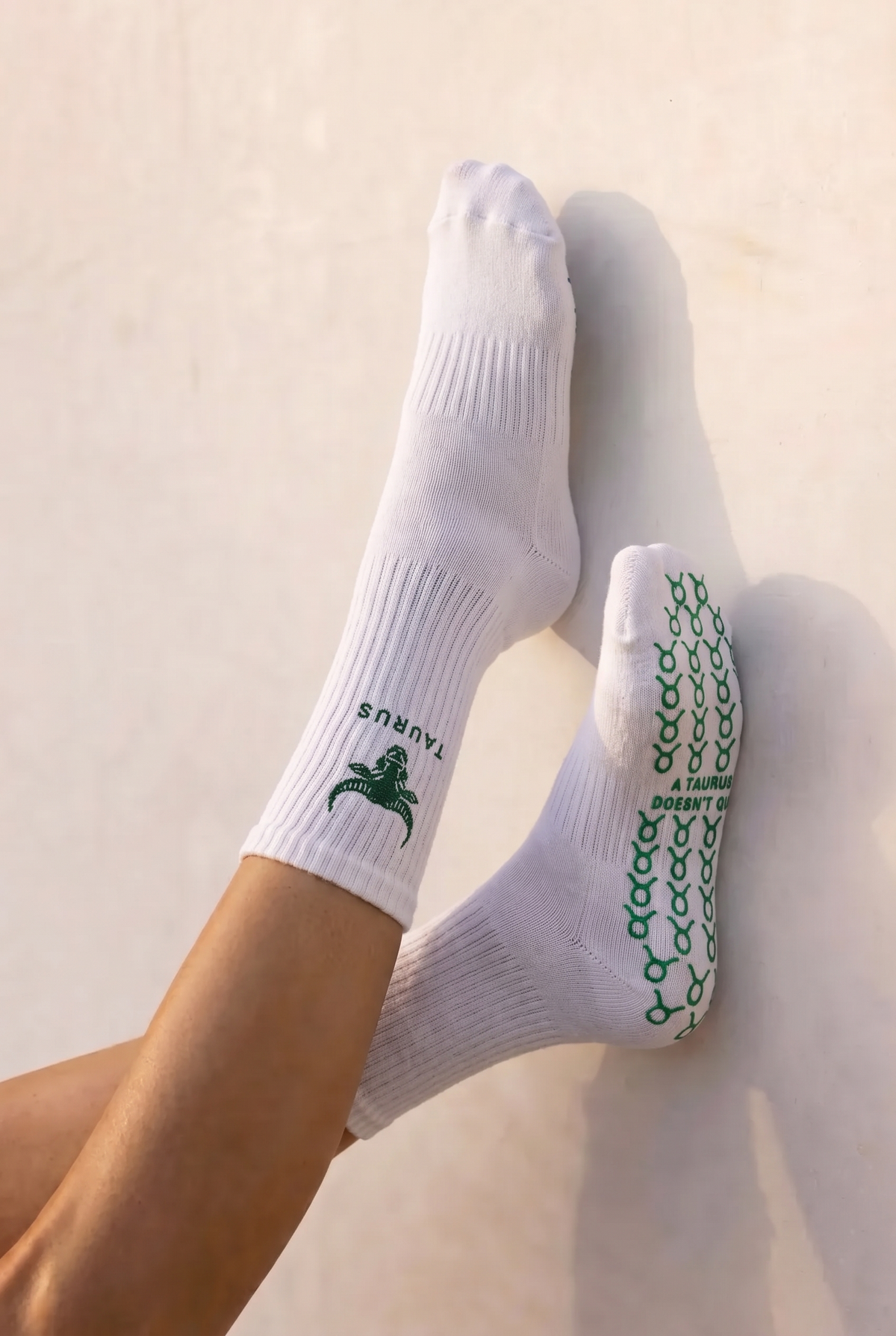 Taurus Zodiac Star sign Pilates Barre Grip Socks in White