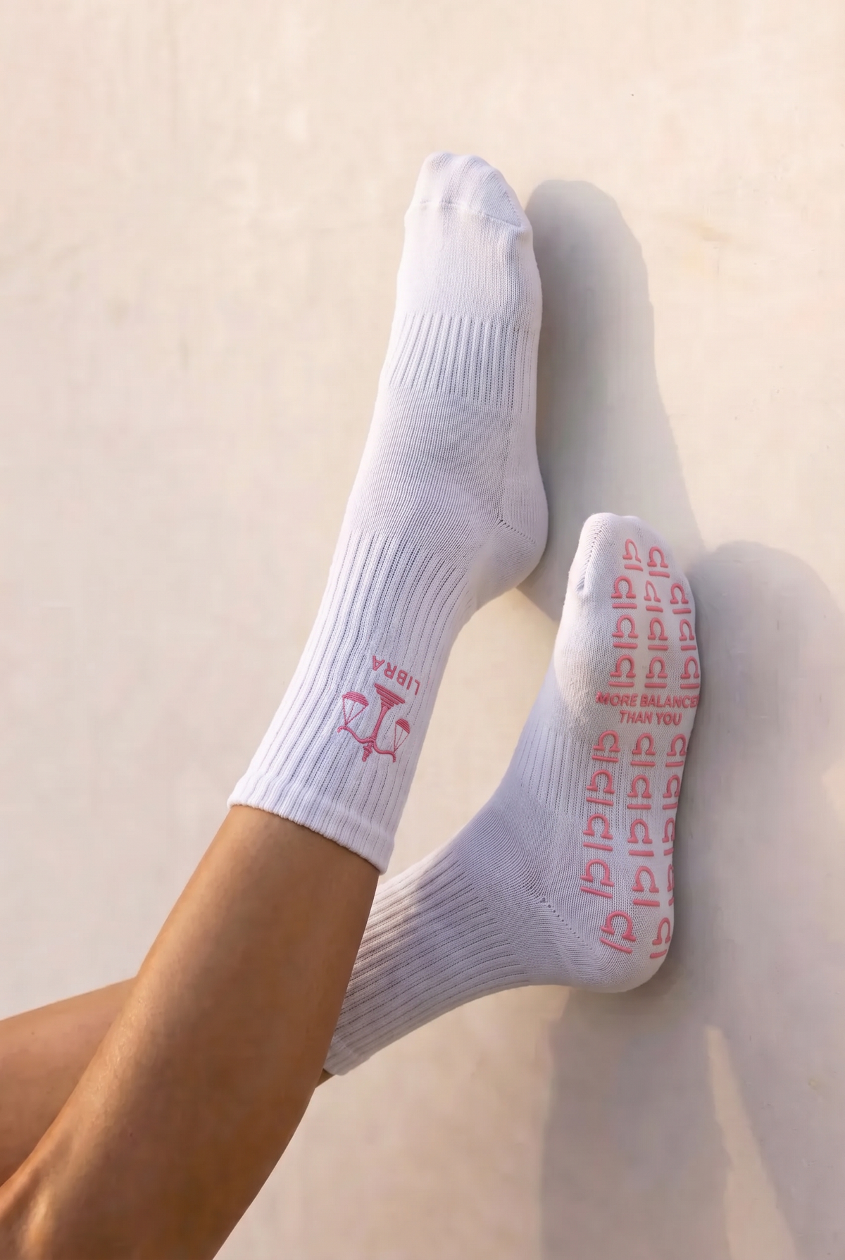 Libra Zodiac Star sign Pilates Barre Grip Socks in White