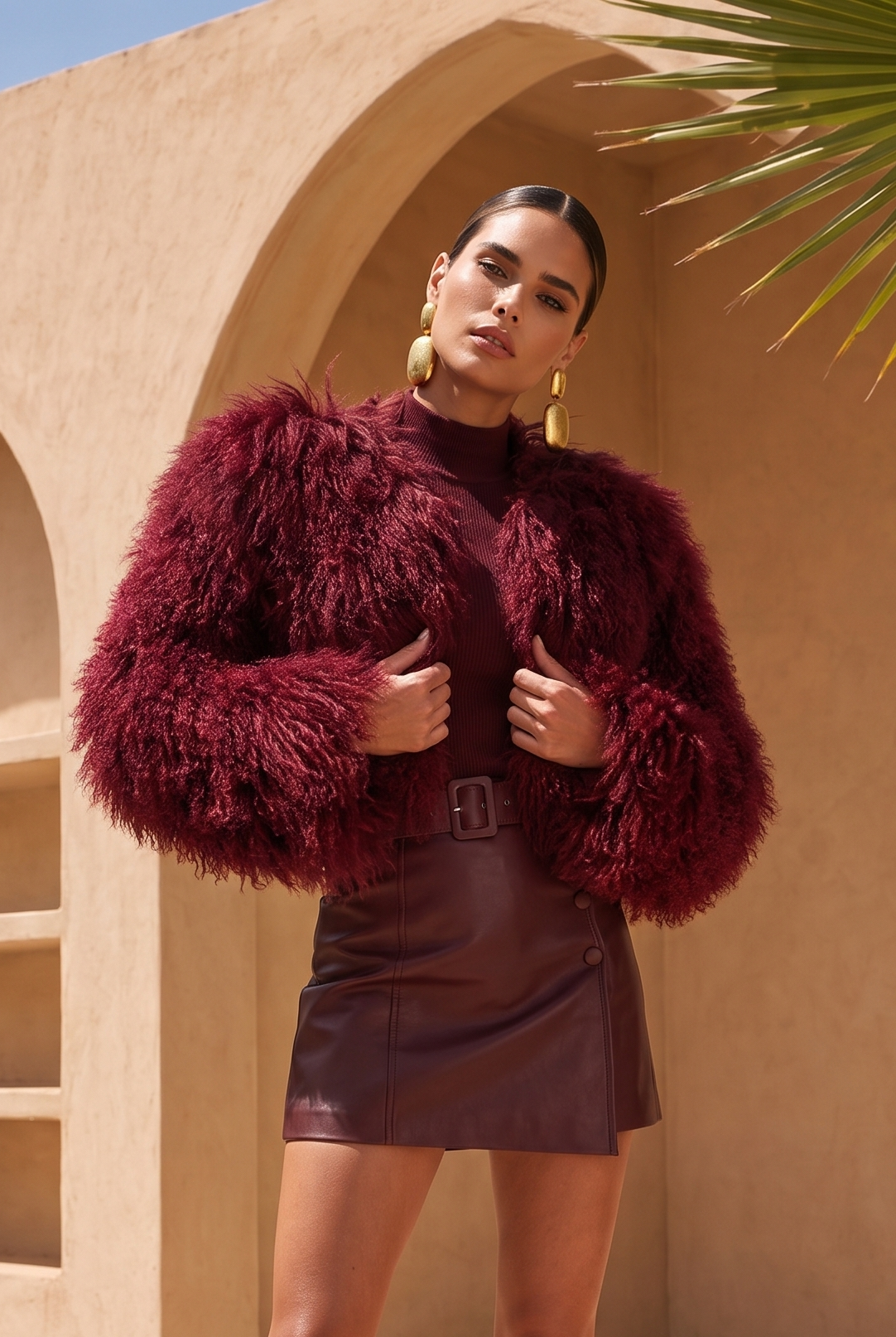 Whispers Mongolian Wool Cropped Jacket in Burgundy