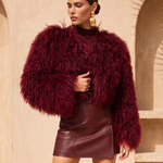 Whispers Mongolian Wool Cropped Jacket in Burgundy