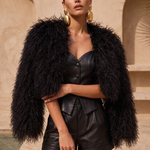 Whispers Mongolian Wool Cropped Jacket in Black