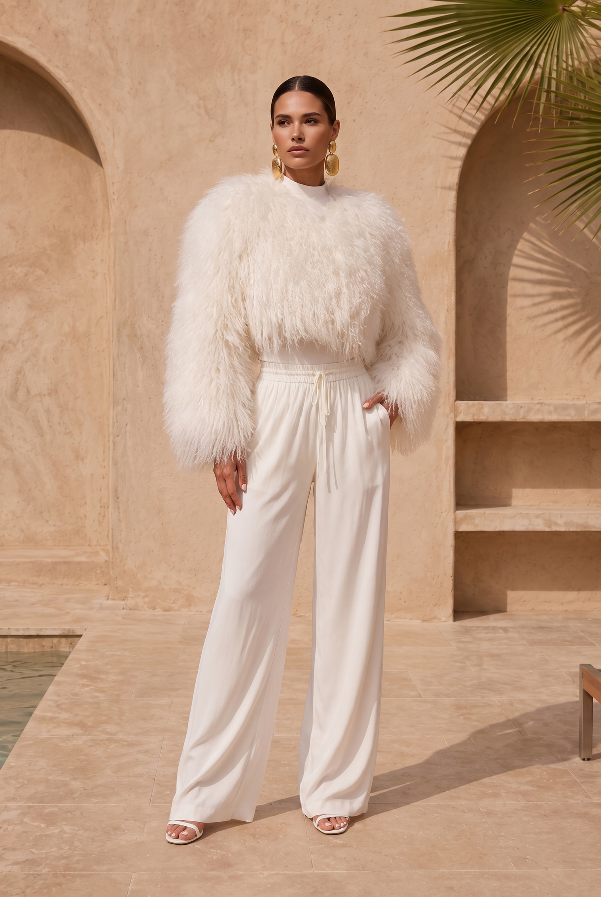 Whispers Mongolian Wool Cropped Jacket in White