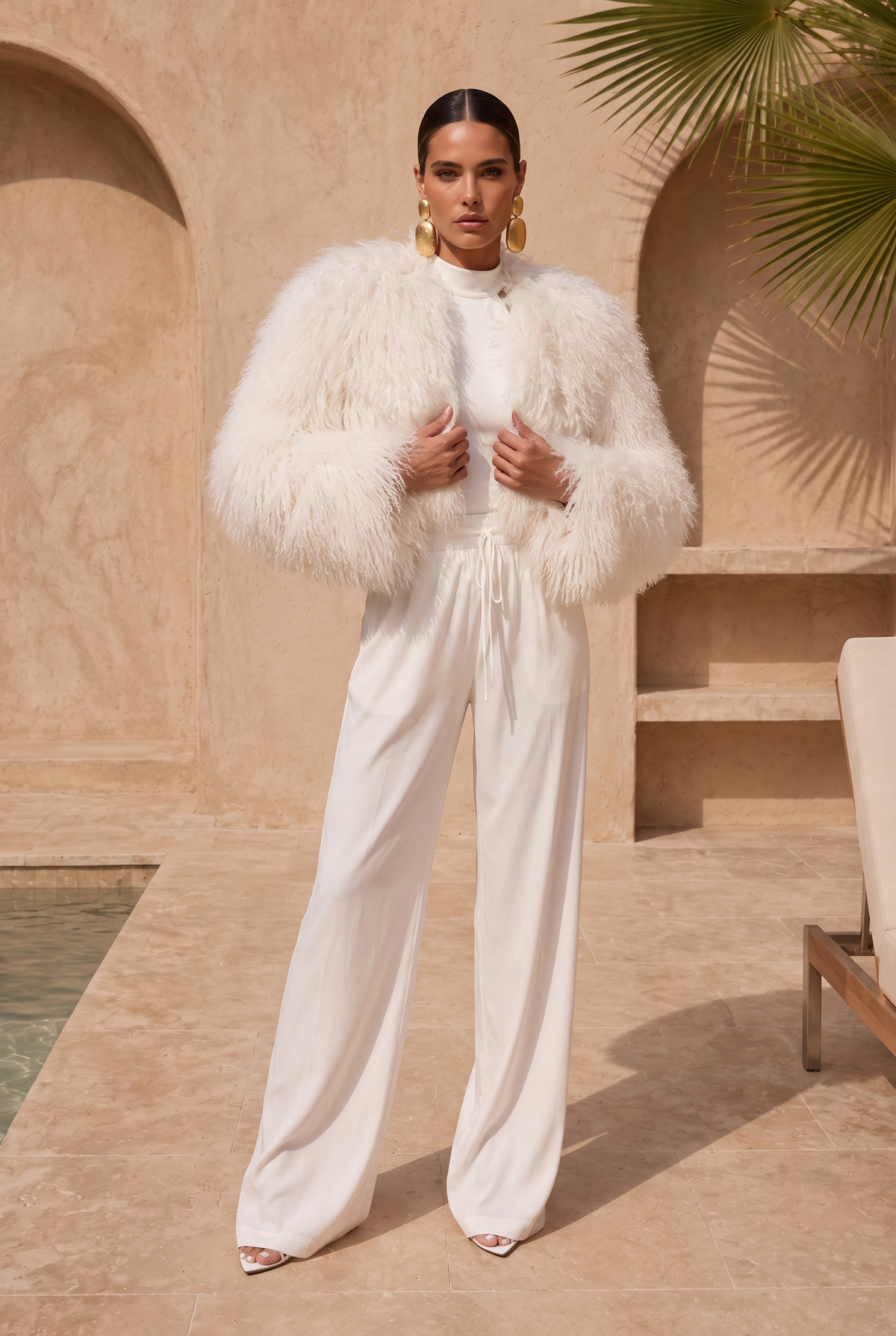 Whispers Mongolian Wool Cropped Jacket in White