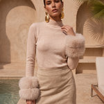 Samara Removable Fur Cuff Wool Sweater in Tan