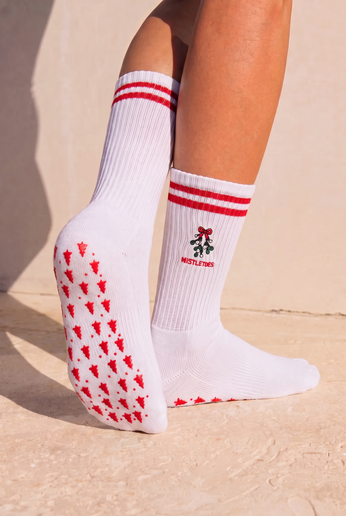MistleToes Christmas Pilates Barre Grip Socks in White
