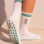 Resting Elf Face Christmas Pilates Barre Grip Socks in Cream