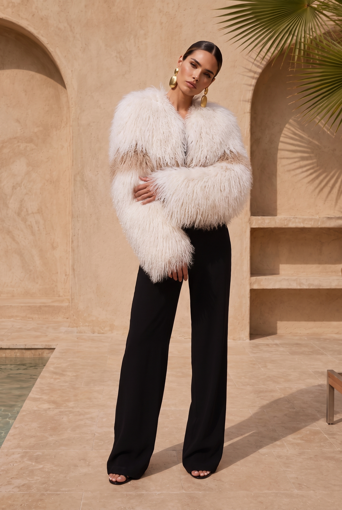 The Moonlight Stripe Mongolian Wool Jacket in Cream w/ Tan Stripe