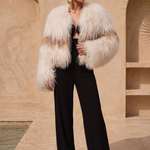 The Moonlight Stripe Mongolian Wool Jacket in Cream w/ Tan Stripe