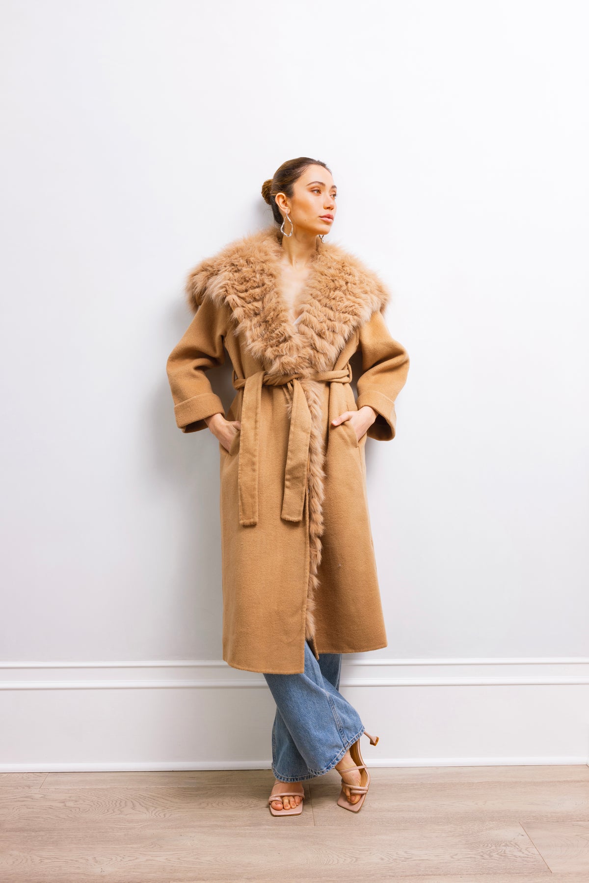 Lavish Wool &amp; Fur Coat in Tan