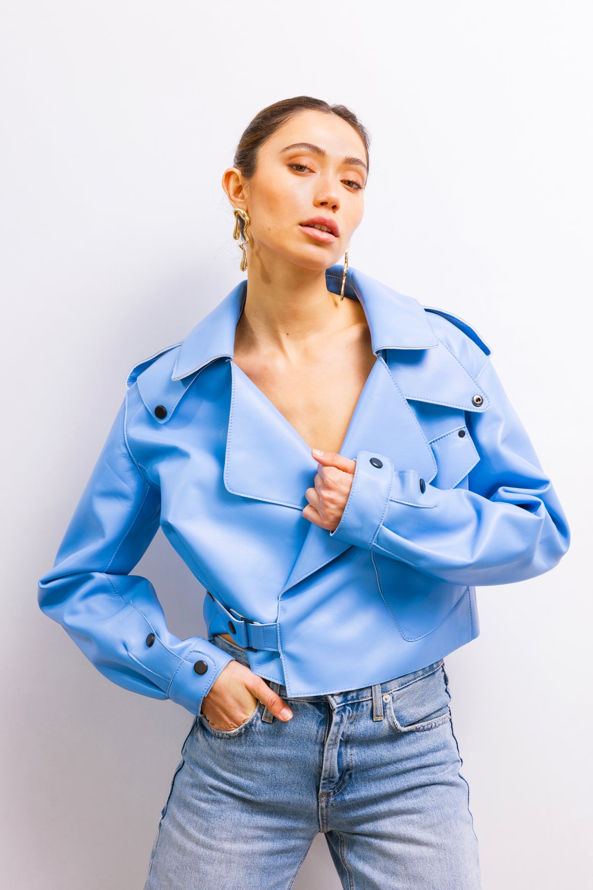 First Love Leather Jacket in Baby Blue