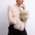 Samara Removable Fur Cuff Wool Sweater in Tan