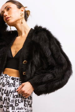The Furry Fox Cardigan in Black with Natural Buttons - Lisa Maree