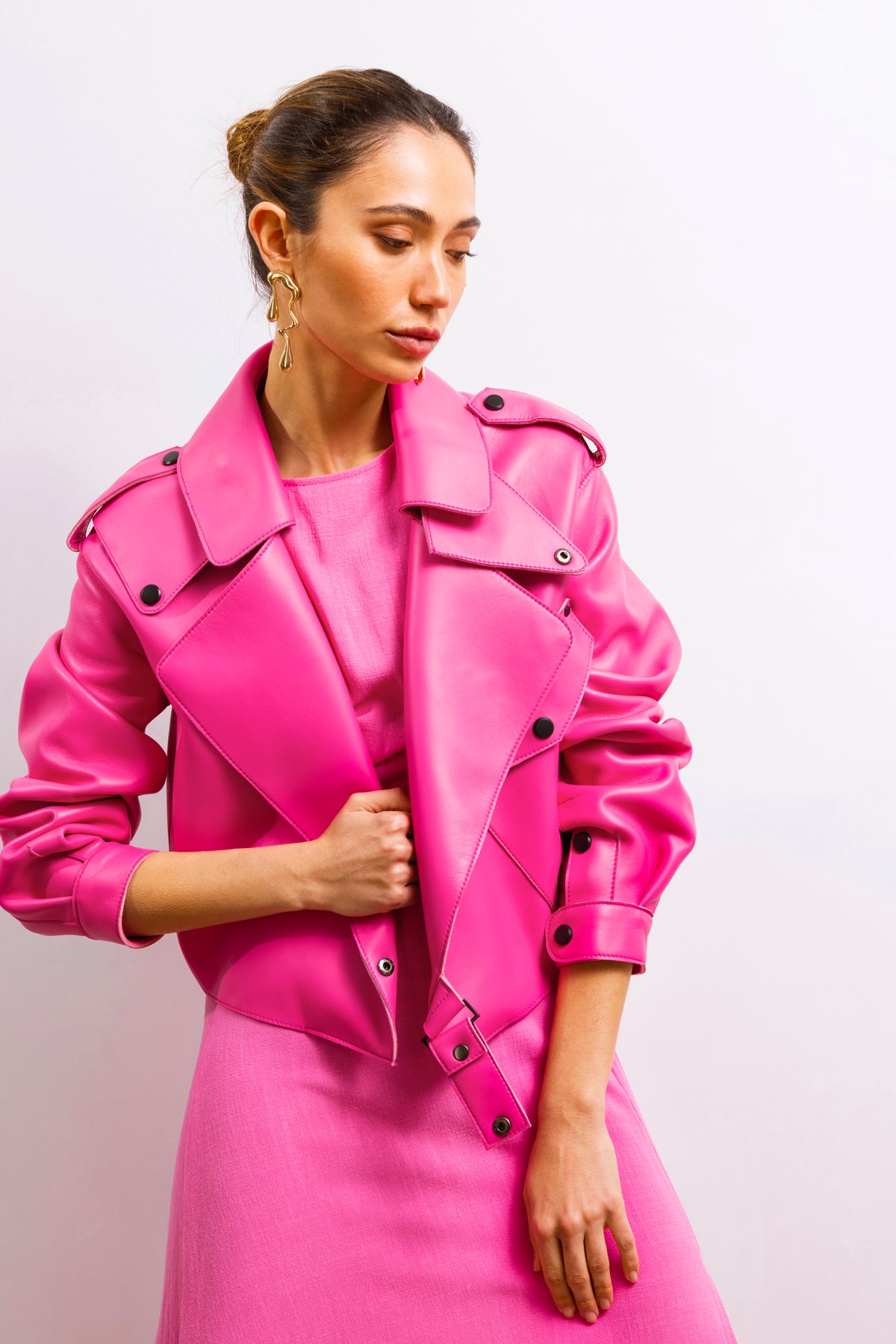 First Love Leather Jacket in Hot Pink