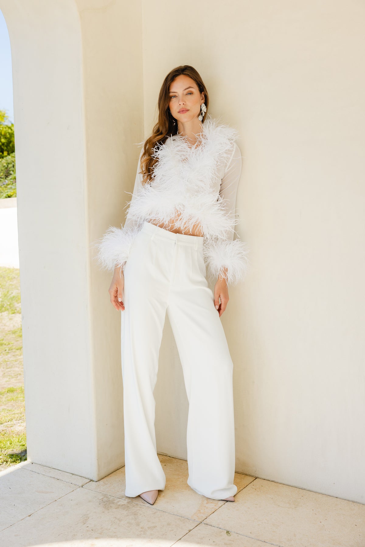 The Do-Over Sheer Ostrich Feather Jacket in White