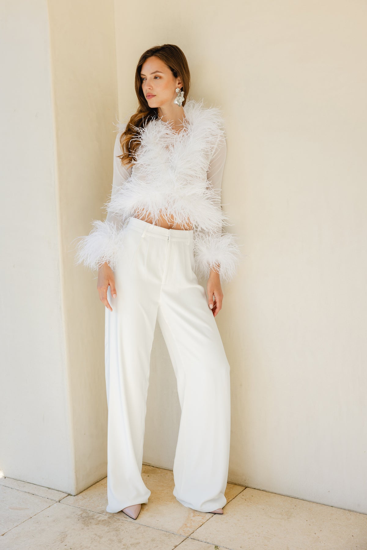 The Do-Over Sheer Ostrich Feather Jacket in White