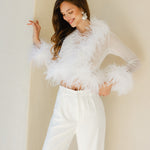 The Do-Over Sheer Ostrich Feather Jacket in White