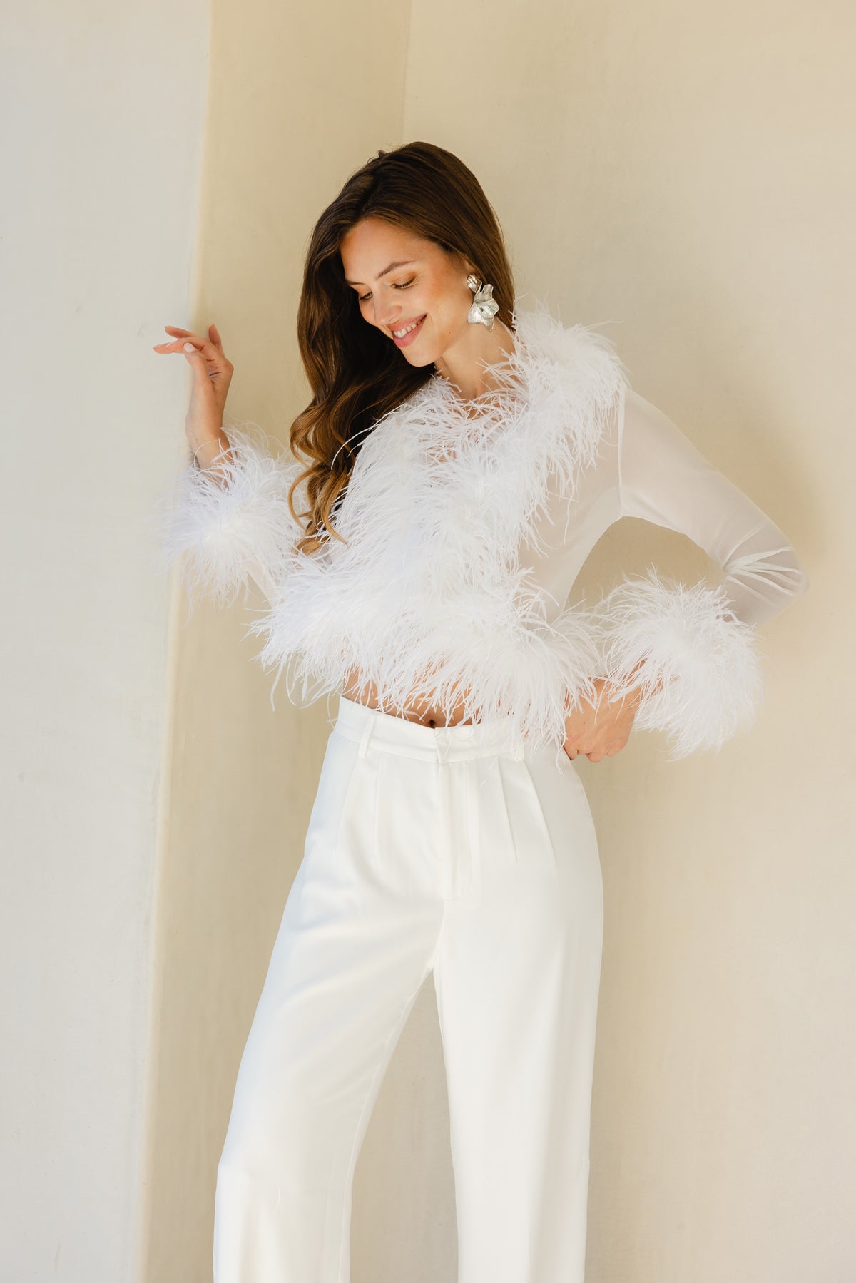 The Do-Over Sheer Ostrich Feather Jacket in White