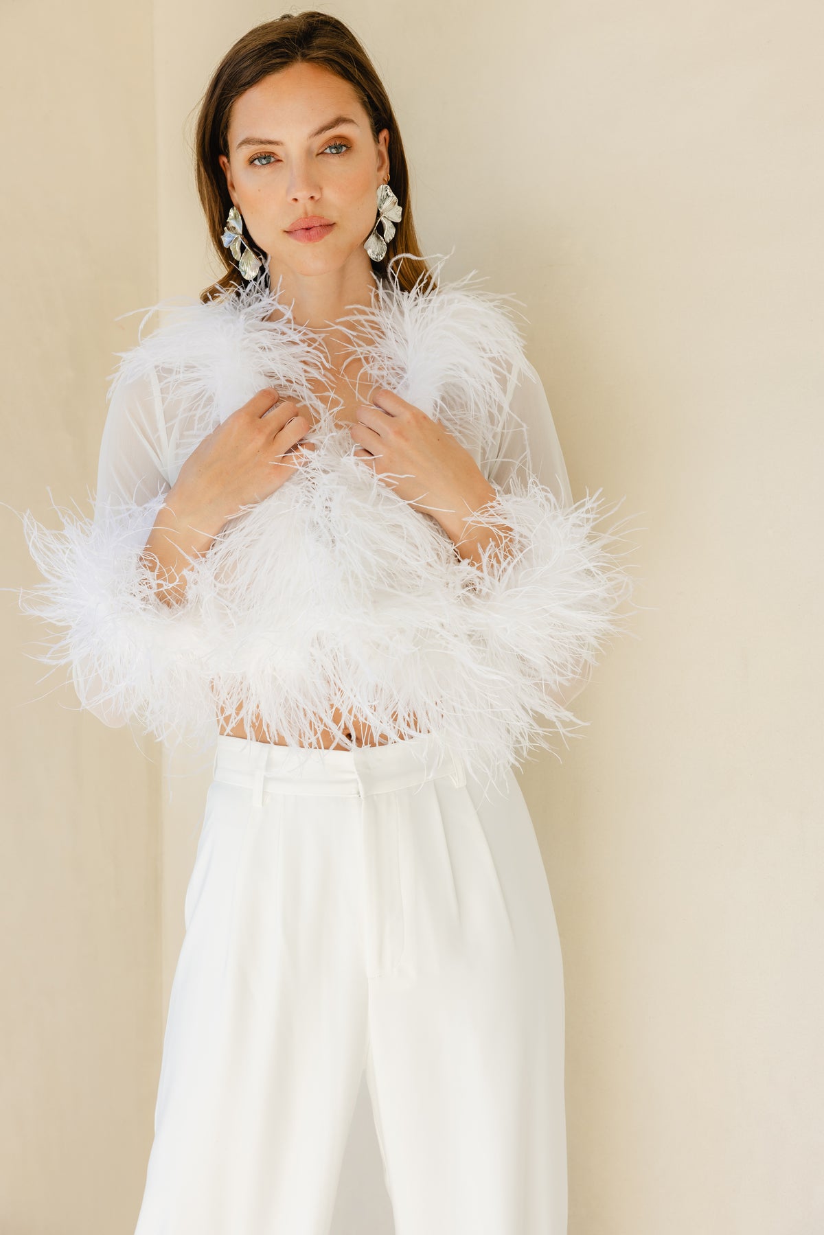 The Do-Over Sheer Ostrich Feather Jacket in White