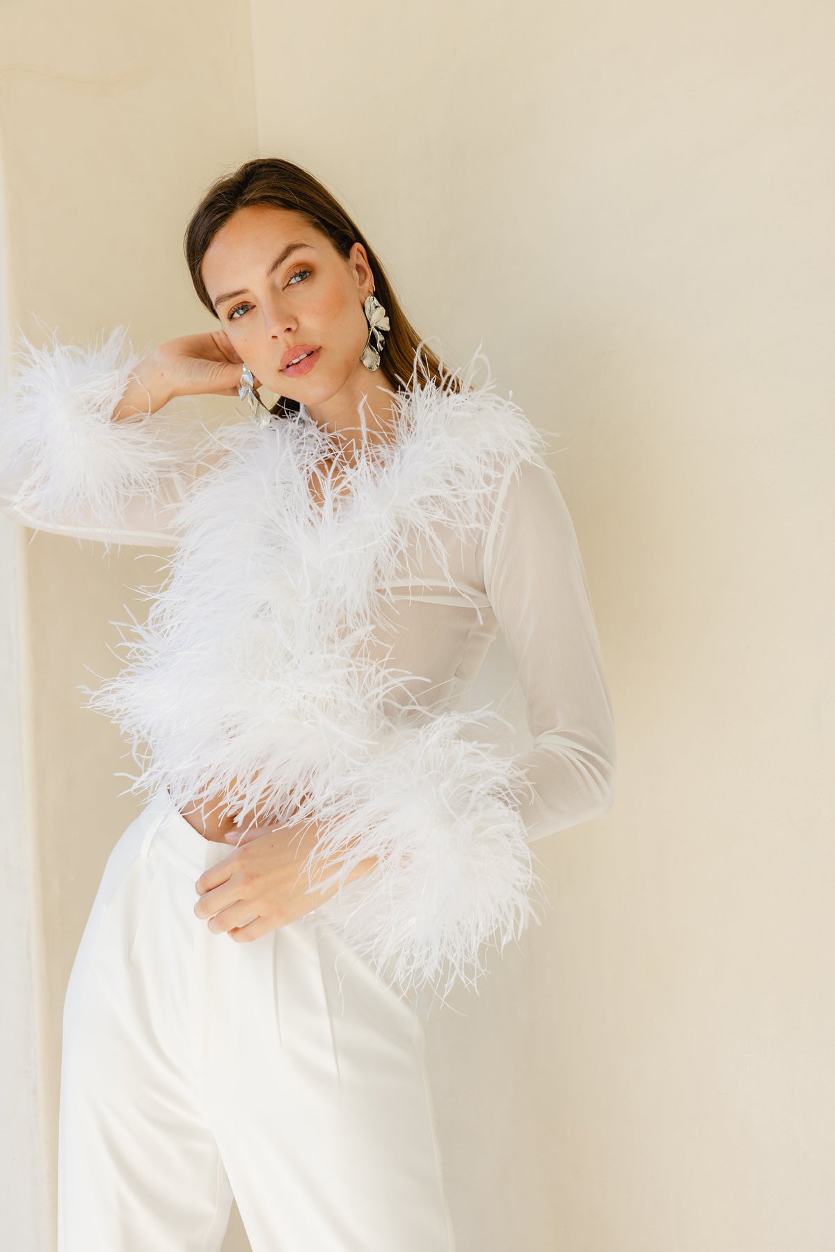 The Do-Over Sheer Ostrich Feather Jacket in White